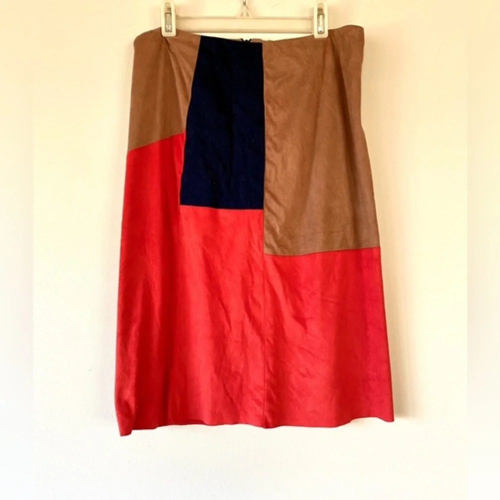 Unique 90s Vintage Microsuede & Denim Midi Skirt sz 6 - Picture 1 of 11